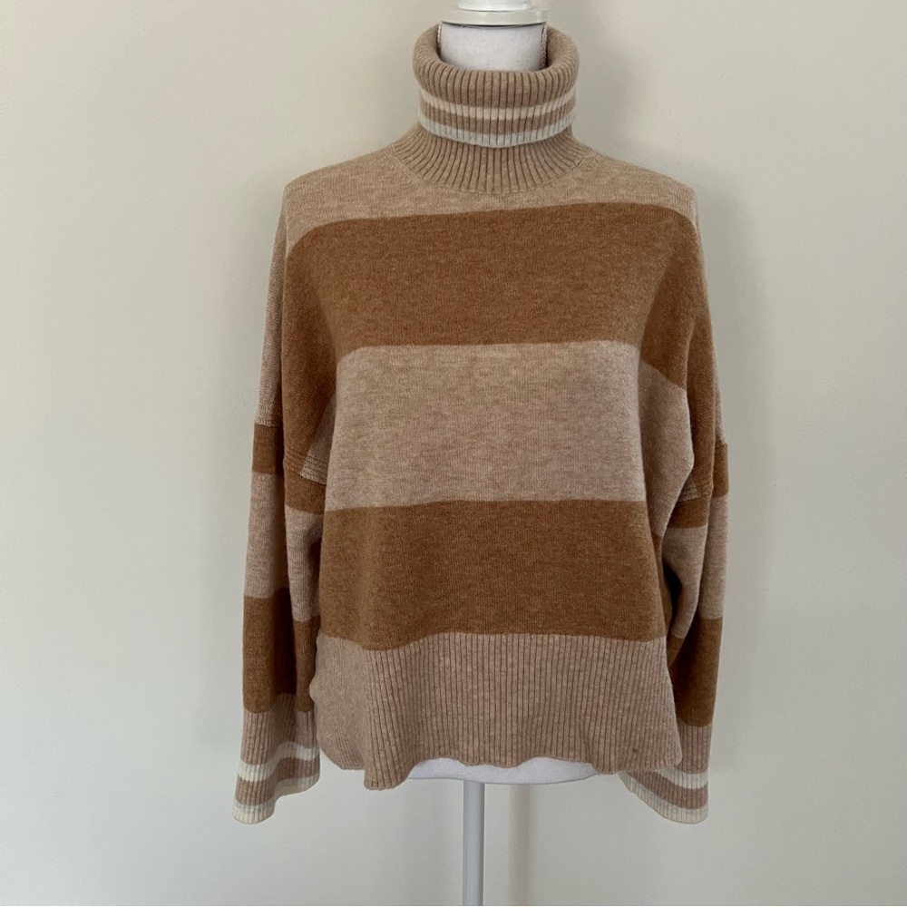 J. Crew tan striped turtleneck, soft sweater - Size XL